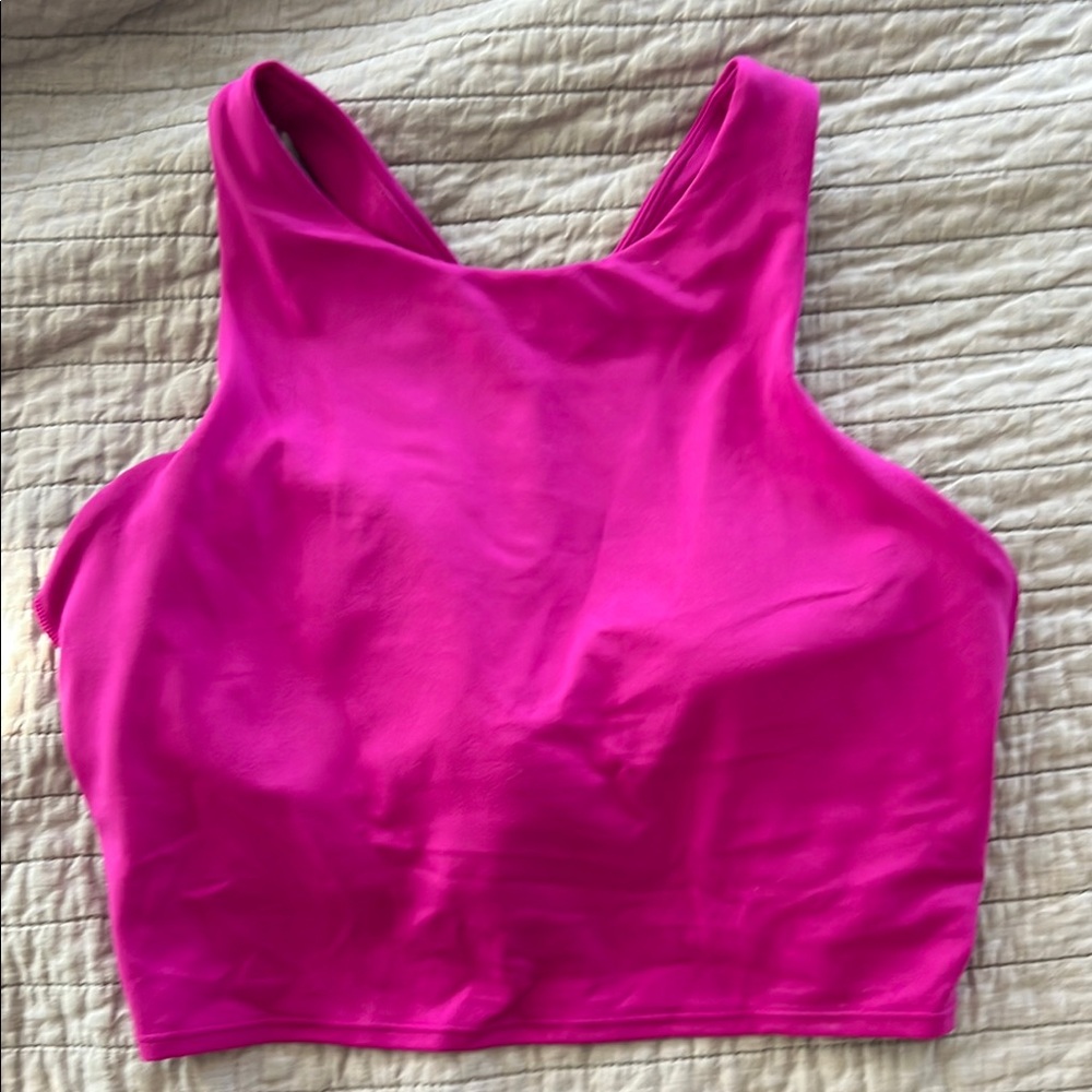 Athleta Vibrant Pink Sleeveless Crop Top w built in bra size small